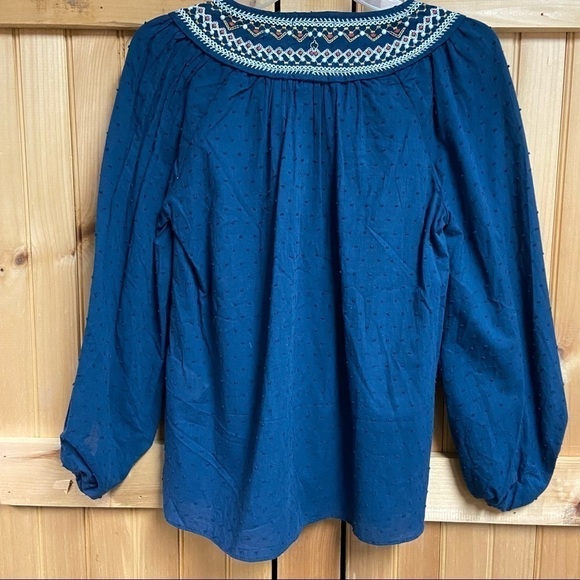 Max Studio Indigo Blue Boho Embroidered Peasant Flowy Blouse, XS - Picture 3 of 12